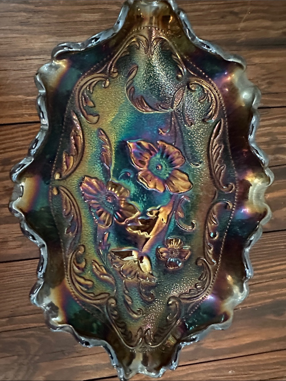 Fenton Iridescent Multicolor Floral Carnival Glass Decorative Bowl